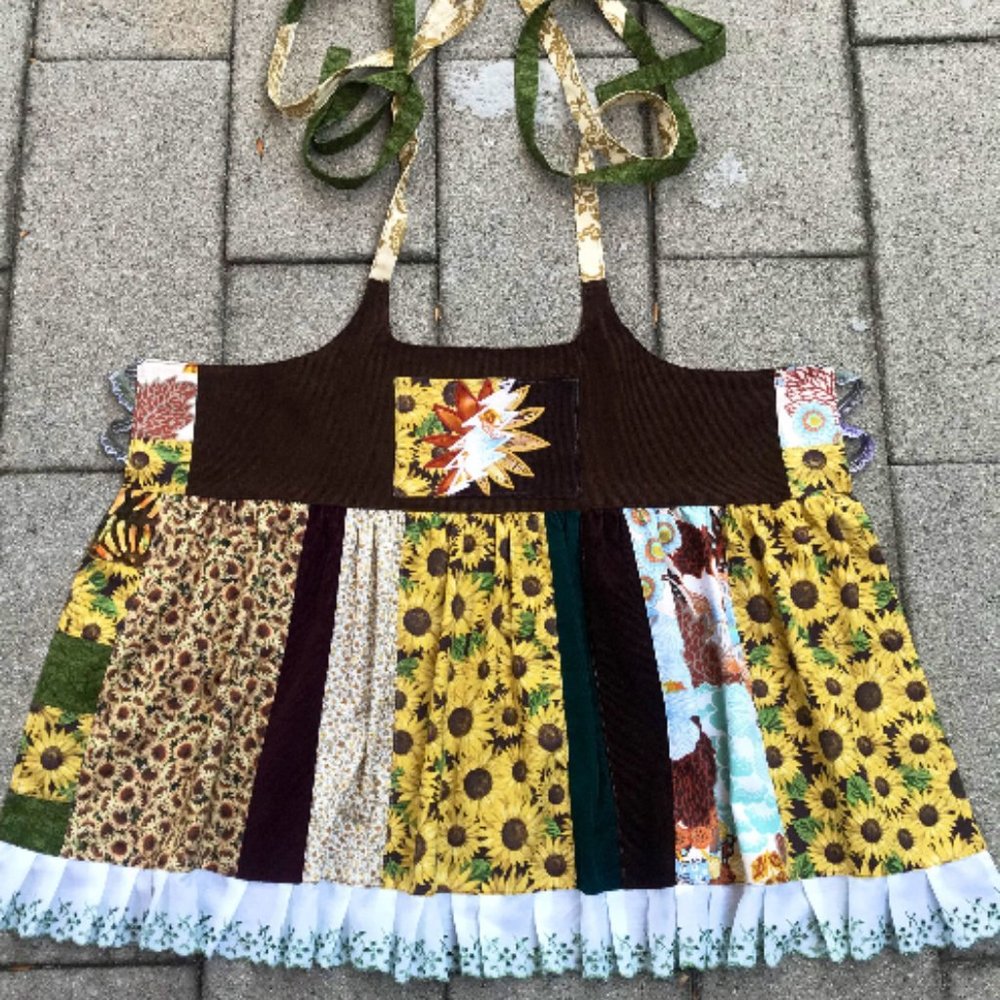 Sunflowers & Eyelet Hippie Patchwork Apron Top